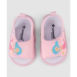 Cute Walk by Babyhug Velcro Closure Booties With Mermaid Print - Pink