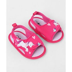 Cute Walk by Babyhug Velcro Closure Booties With Watermelon Print - Blue & Fuchsia