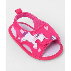 Cute Walk by Babyhug Velcro Closure Booties With Watermelon Print - Blue & Fuchsia