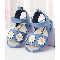 Cute Walk by Babyhug Velcro Closure Booties With Floral Applique - Blue