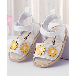 Cute Walk by Babyhug Velcro Closure Booties With Floral Applique - White