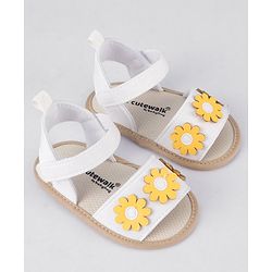 Cute Walk by Babyhug Velcro Closure Booties With Floral Applique - White