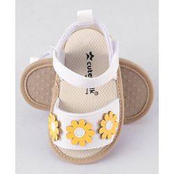 Cute Walk by Babyhug Velcro Closure Booties With Floral Applique - White