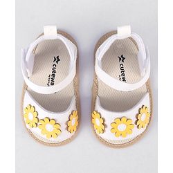 Cute Walk by Babyhug Velcro Closure Booties With Floral Applique - White