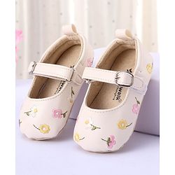 Cute Walk by Babyhug Bucled Booties Floral Embroidery - White