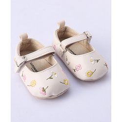 Cute Walk by Babyhug Bucled Booties Floral Embroidery - White
