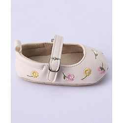 Cute Walk by Babyhug Bucled Booties Floral Embroidery - White