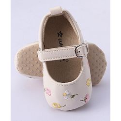 Cute Walk by Babyhug Bucled Booties Floral Embroidery - White