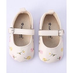 Cute Walk by Babyhug Bucled Booties Floral Embroidery - White