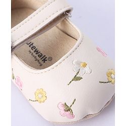 Cute Walk by Babyhug Bucled Booties Floral Embroidery - White