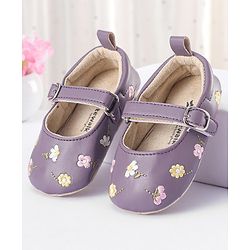 Cute Walk by Babyhug Buckled Booties Floral Embroidery - Purple