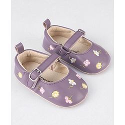 Cute Walk by Babyhug Buckled Booties Floral Embroidery - Purple