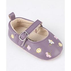 Cute Walk by Babyhug Buckled Booties Floral Embroidery - Purple