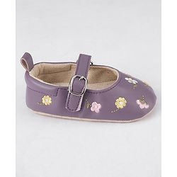 Cute Walk by Babyhug Buckled Booties Floral Embroidery - Purple