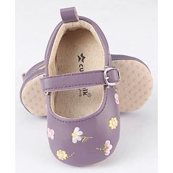 Cute Walk by Babyhug Buckled Booties Floral Embroidery - Purple