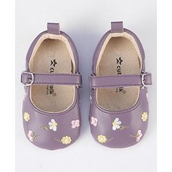 Cute Walk by Babyhug Buckled Booties Floral Embroidery - Purple