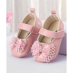 Cute Walk by Babyhug Velcro Closure Booties With Bow Applique - Pink
