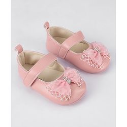 Cute Walk by Babyhug Velcro Closure Booties With Bow Applique - Pink