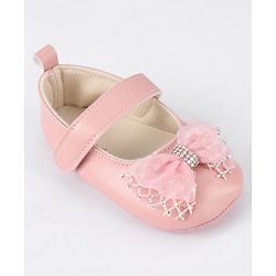 Cute Walk by Babyhug Velcro Closure Booties With Bow Applique - Pink