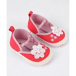 Cute Walk by Babyhug Slip On Booties With Floral Embroidery - Red