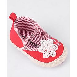 Cute Walk by Babyhug Slip On Booties With Floral Embroidery - Red