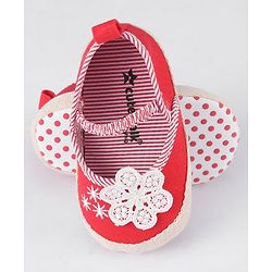 Cute Walk by Babyhug Slip On Booties With Floral Embroidery - Red