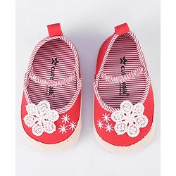 Cute Walk by Babyhug Slip On Booties With Floral Embroidery - Red