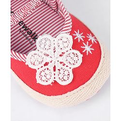 Cute Walk by Babyhug Slip On Booties With Floral Embroidery - Red