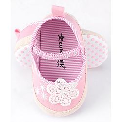Cute Walk by Babyhug Slip On Booties With Floral Embroidery - Red