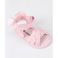 Cute Walk by Babyhug Velcro Closure Striped Booties with Bow Applique- Pink
