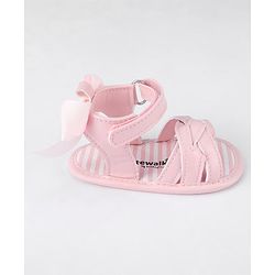 Cute Walk by Babyhug Velcro Closure Striped Booties with Bow Applique- Pink