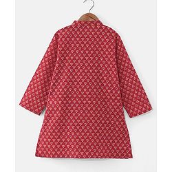 Babyhug Cotton Woven Full Sleeves Printed Dhoti Kurta Set - Red