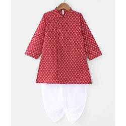 Babyhug Cotton Woven Full Sleeves Printed Dhoti Kurta Set - Red