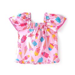 Babyhug  Half Sleeves Top with Smocking & Ice Cream  Print - Pink