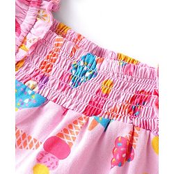 Babyhug  Half Sleeves Top with Smocking & Ice Cream  Print - Pink