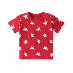 Babyhug Cotton Knit Half Sleeves Night Suit Star Print - Red