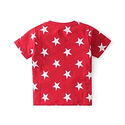 Babyhug Cotton Knit Half Sleeves Night Suit Star Print - Red