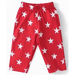 Babyhug Cotton Knit Half Sleeves Night Suit Star Print - Red