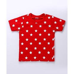 Babyhug Cotton Knit Half Sleeves Night Suit Star Print - Red