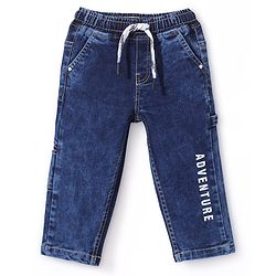 Babyhug Denim Full Length With Stretch Washed Jeans Text Print - Blue
