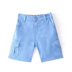 Babyhug Cotton Lycra Woven Above Knee Length Stretchable Bermuda Tropical Print - Light Blue