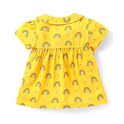 Babyhug Cotton Half Sleeves Night Suit With Rainbow Print - Yellow