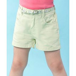 Babyhug Twill Woven Mid Thigh Shorts with Belt - Light Green