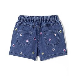 Babyhug Denim Mid Thigh Length Shorts With Stretch Butterfly Embroidery - Dark Blue