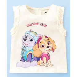 Babyhug Cotton Knit Sleeveless Paw Patrol Printed T-Shirt - Cream