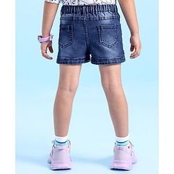 Babyhug Denim Mid Thigh Length Shorts With Stretch Butterfly & Floral Embroidery - Blue