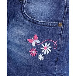 Babyhug Denim Mid Thigh Length Shorts With Stretch Butterfly & Floral Embroidery - Blue