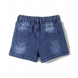 Babyhug Denim Mid Thigh Length Shorts With Stretch Butterfly & Floral Embroidery - Blue