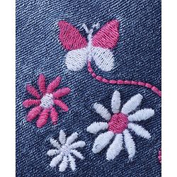 Babyhug Denim Mid Thigh Length Shorts With Stretch Butterfly & Floral Embroidery - Blue