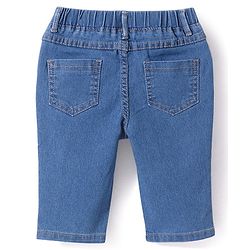 Babyhug Cotton Blend Three Fourth Length Stretchable Washed Denim Capri Floral Embroidery - Blue